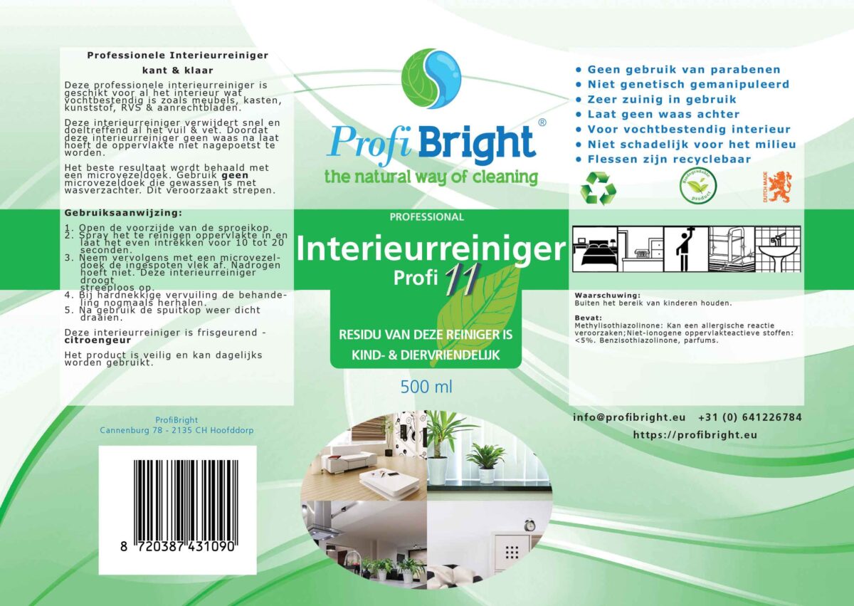 Interrieurreiniger Profi11 van ProfiBright, The Natural Way of Cleaning